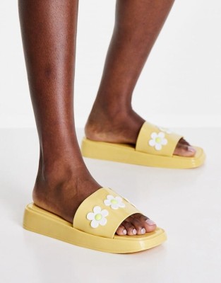 Żółte klapki platforma kwiaty (37)