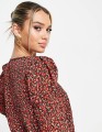 Czarna sukienka mini kwiaty v neck (38)