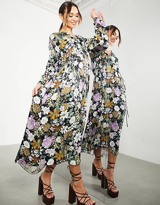 Sukienka oversize kwiaty v neck (32)