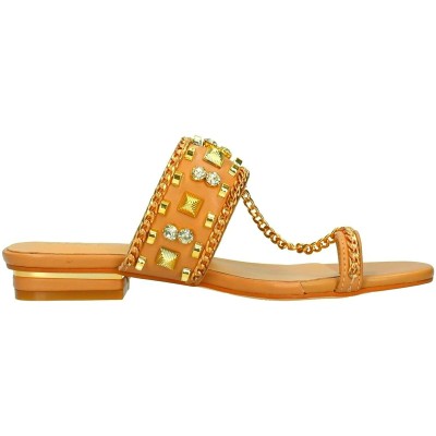 Musztardowe zdobione klapki (37)