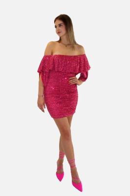 Fuksjowa cekinowa sukienka (XS)