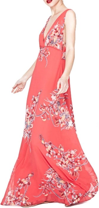 Koralowa sukienka maxi wzór (M)