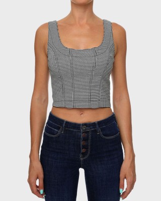 Dwukolorowy top pepitka (M)