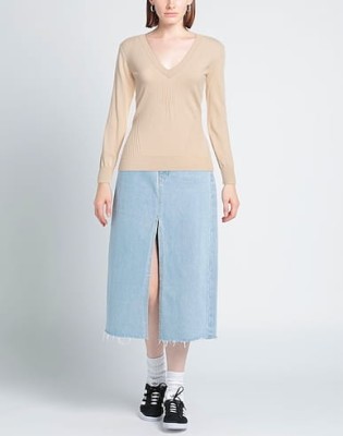 Beżowy cienki sweter v neck (M)
