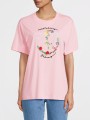 Różowy prosty t-shirt nadruk (XL)