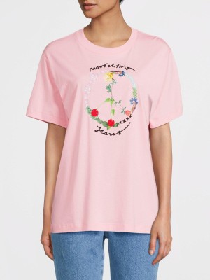 Różowy prosty t-shirt nadruk (XL)
