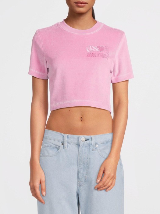 Welurowy różowy t-shirt (XL)