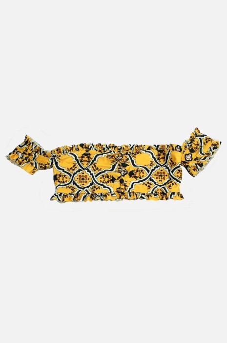 Żółty wzorzysty top od bikini