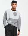 Jasnoszary pleciony sweter (M)