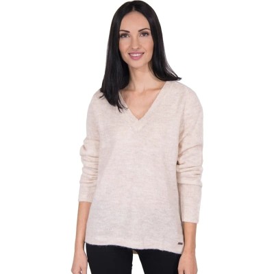 Beżowy cienki sweter v neck  (L)