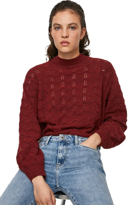 Bordowy prześwitujący sweter (L)