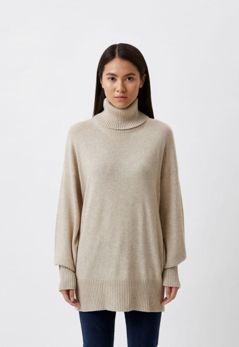 Beżowy luźny sweter golf (XS)