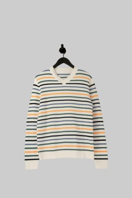 Ecru sweter kolorowe paski (M)