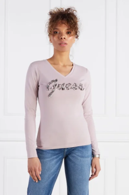 Różowy t-shirt długi rękaw cyrkonie (XS)