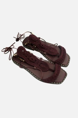 Burgundowe sandały wiązanie (38)
