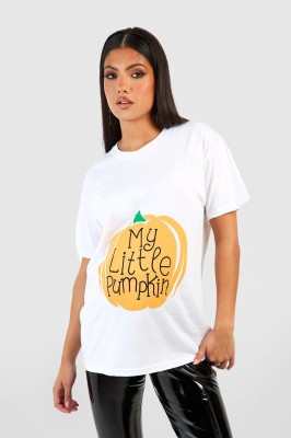 Biały t-shirt nadruk dynia (S)