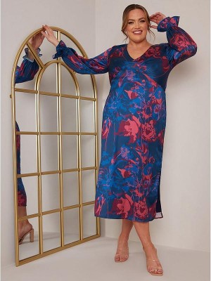 Satynowa sukienka midi wzór (46)