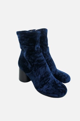 Granatowe welurowe botki obcas (38)