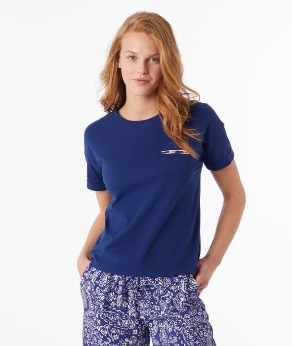 Granatowy t-shirt od piżamy kieszeń (XL)