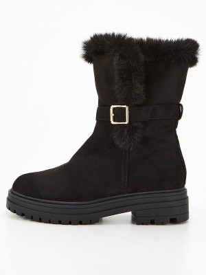 Czarne botki futerko (37)