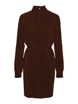 Bordowa sukienka plisowana pasek (L)