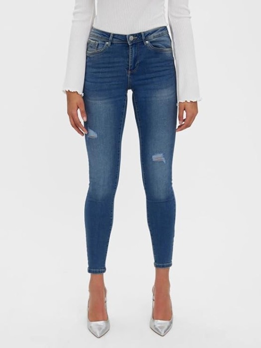 Niebieskie jeansowe rurki dziury (XS)