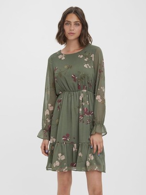 Szyfonowa zielona sukienka wzór (XS)