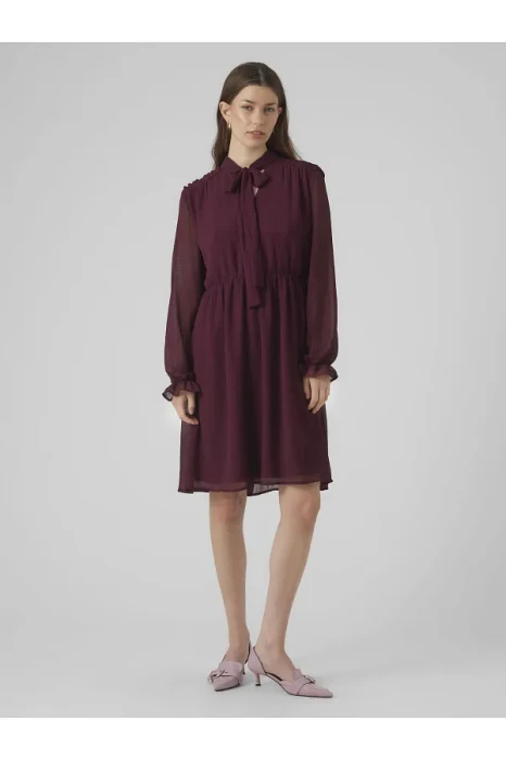 Bordowa sukienka wiązany dekolt (S)