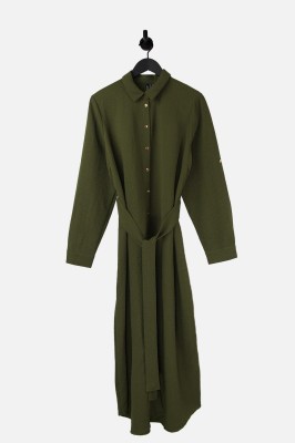 Khaki prosta sukienka pasek (XL)