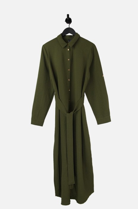 Khaki prosta sukienka pasek