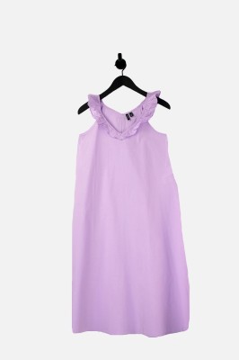 Liliowa sukienka falbana midi (M)