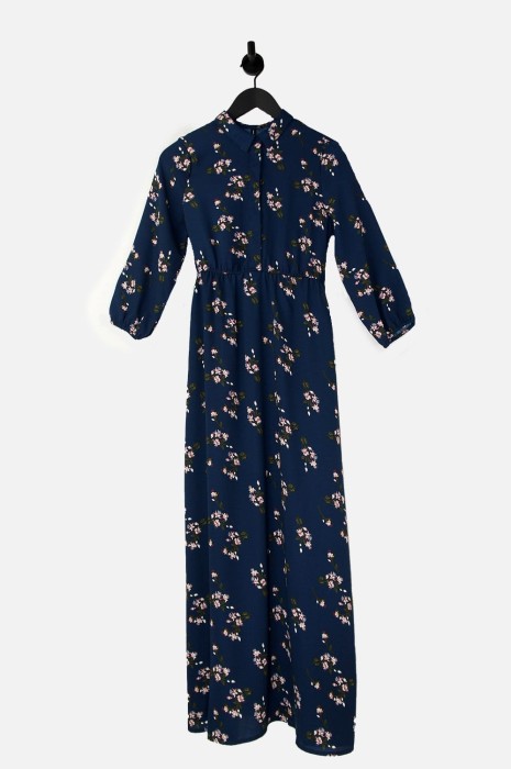 Granatowa maxi sukienka wzór