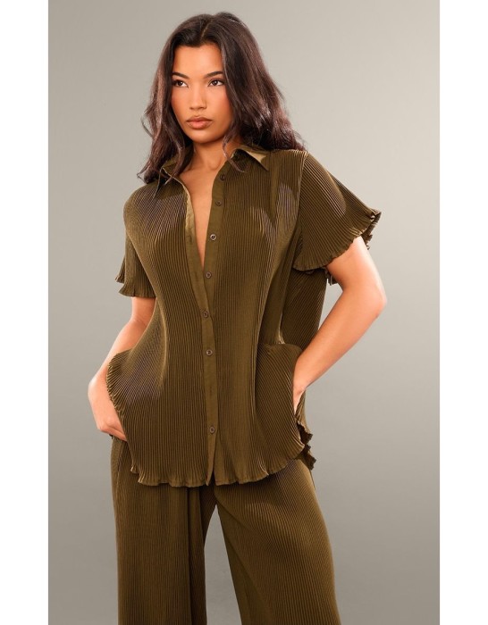 Khaki plisowana koszula (44)