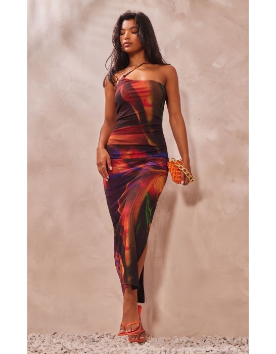 Kolorowa sukienka rozcięcie (44)