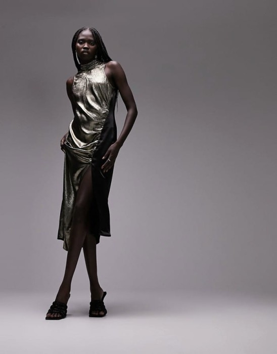 Dwukolorowa sukienka rozcięcie (38)