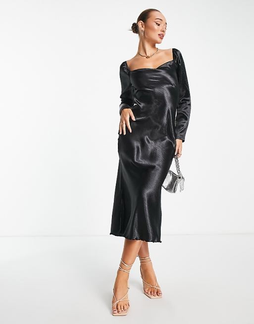 Czarna satynowa sukienka midi (34)