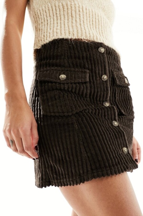 Brązowa mini spódnica guziki (40)