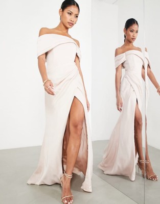 Pudrowy róż sukienka maxi (36)