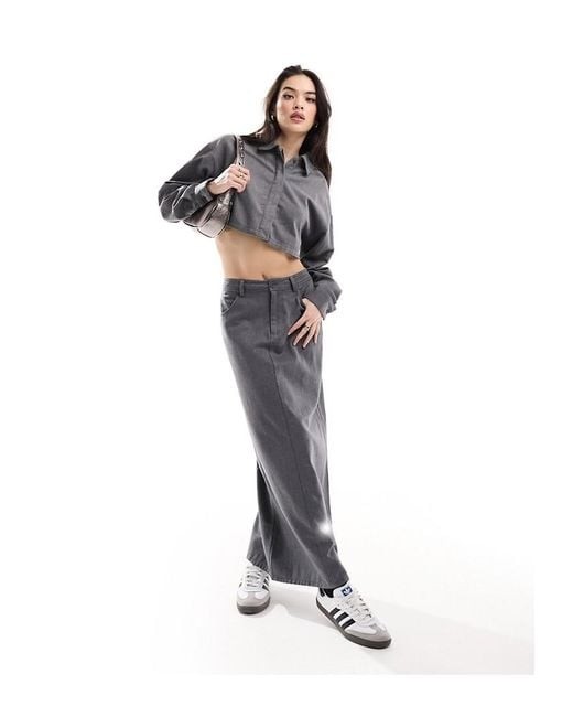 Szara prosta spódnica rozcięcie (44)