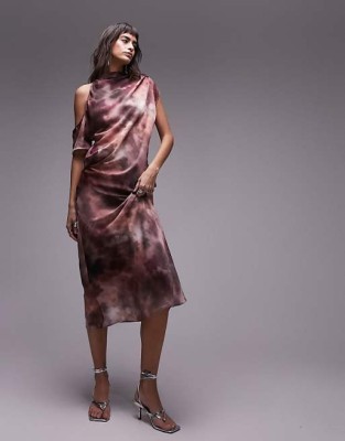 Kolorowa satynowa sukienka midi wzór (38)