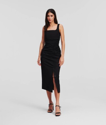 Czarna sukienka midi rozcięcie (36)