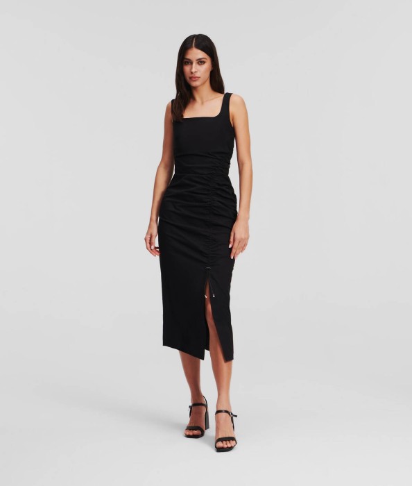 Czarna sukienka midi rozcięcie (36)