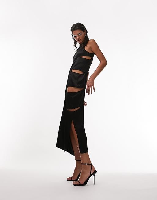 Czarna satynowa sukienka cut out (44)