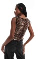 ASOS DESIGN shirred slash neck tank in leopard_yyth.jpg