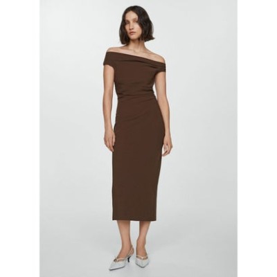 Brązowa sukienka odkryte ramiona (L)