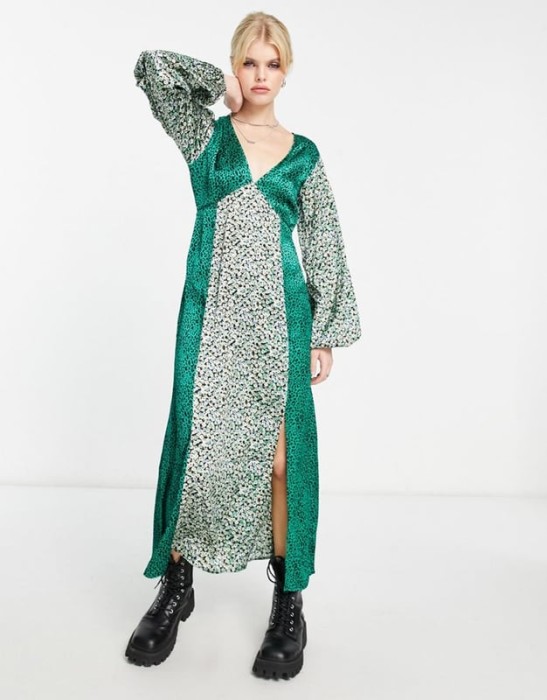 Wzorzysta sukienka midi v neck (36)