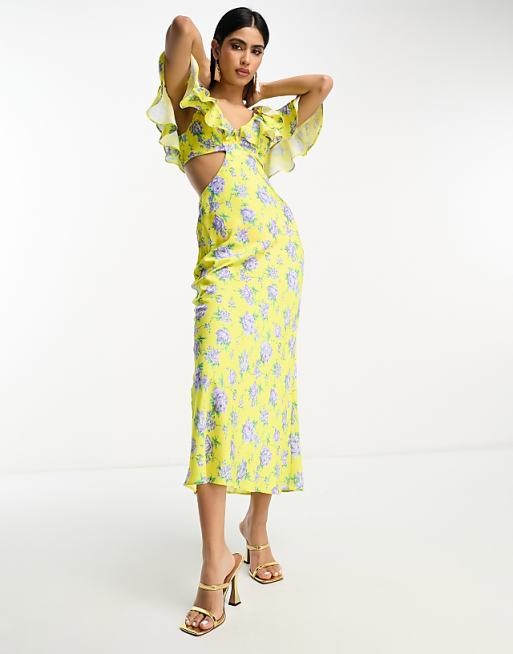 Żółta sukienka kwiaty cut out (42)