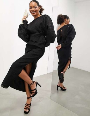 Czarna sukienka maxi rozcięcie (36)