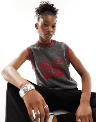 Szary sweter bez rękawów (40-42)