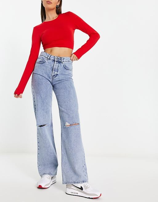 Niebieskie proste jeansy dziury (26/32)